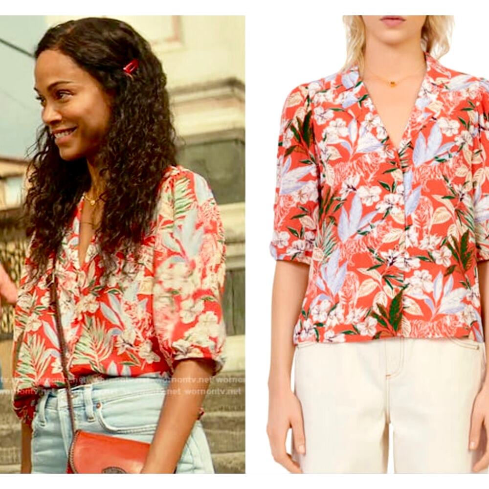 MAJE PARIS $298 Tropical Beach Summer Floral Blouse Top Shirt – Size US Large